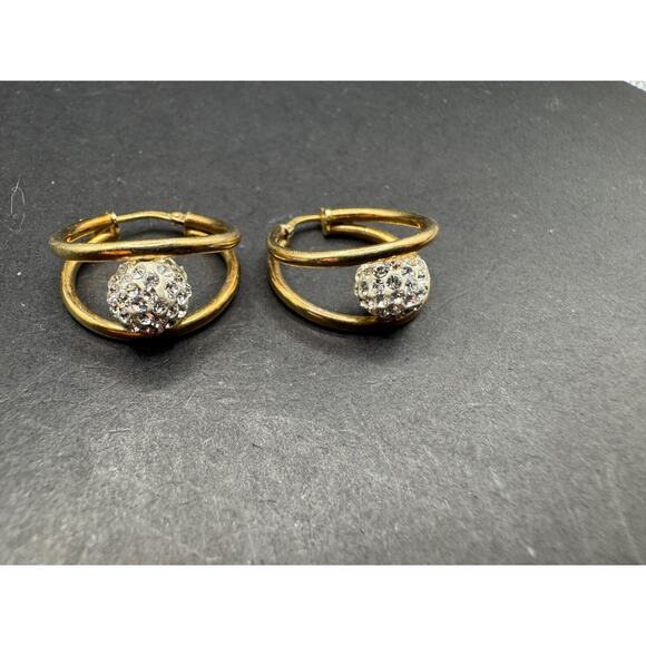 Jordan Mom 925 Sterling Gold tone Round Double Hoop Disco Ball Pierced Earrings - Picture 4 of 8